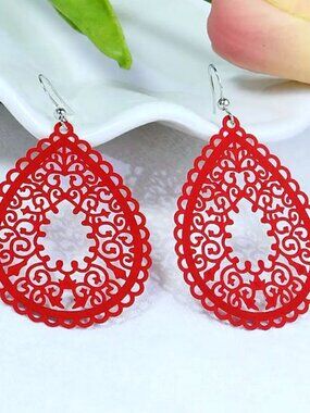 Ophelia Filigree Teardrop Water Drop Dangle Earrings Sweet Red Gift Packaged